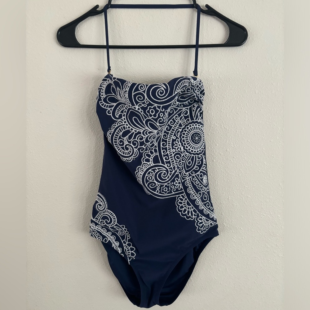 Nannette Lapore Swimsuit Womens XS Blue One Piece Strapless Halter